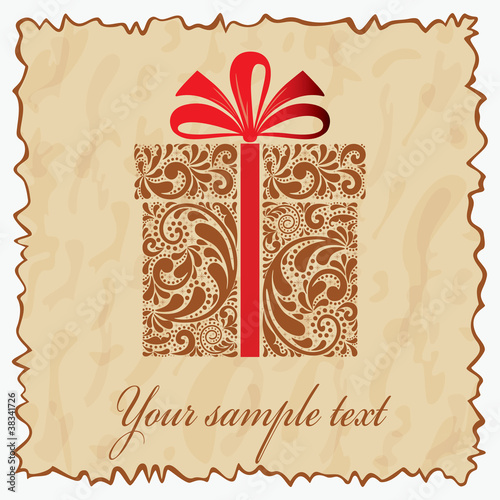 Vintage postcard with gift box. Vector illustration eps.10.
