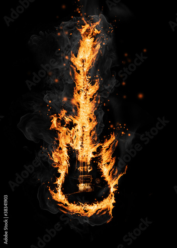 Fire guitar, isolated on white background