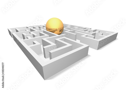 The golden ball is in a maze.