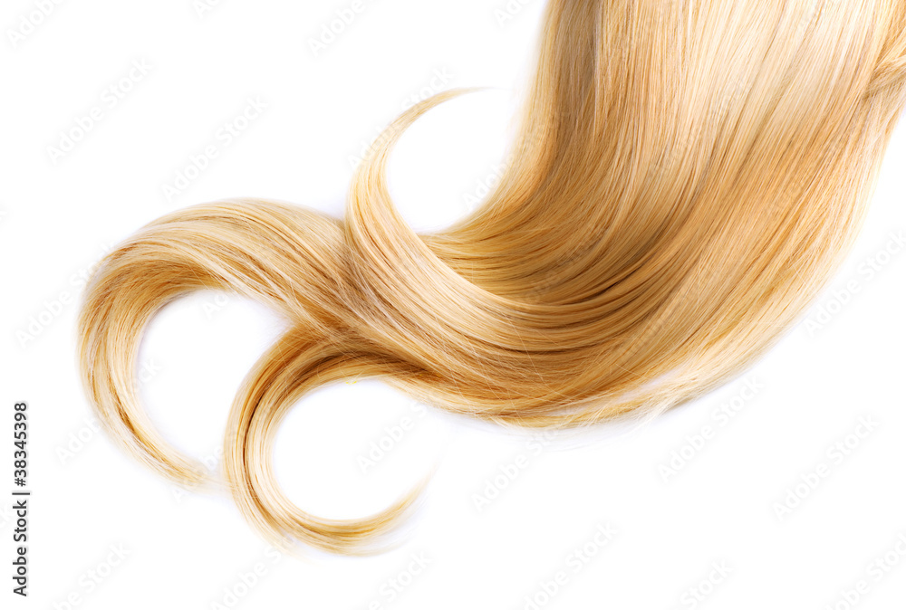 Healthy Blond Hair Isolated On White - obrazy, fototapety, plakaty 