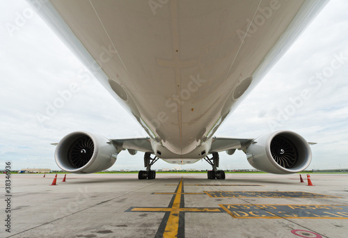 Commercial airplane parked at the airport