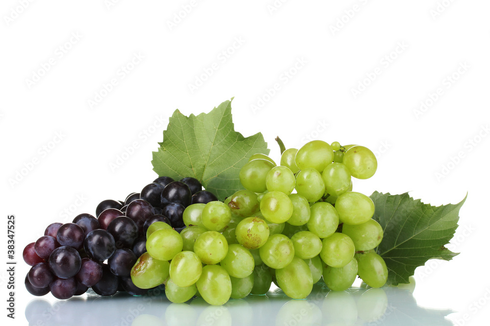 Ripe red grapes isolated on white