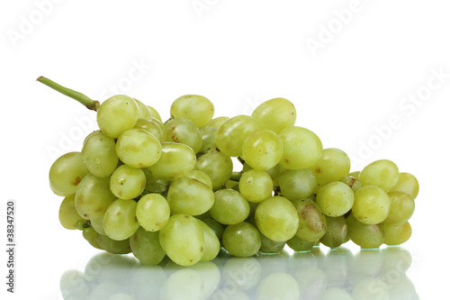 Ripe green grapes isolated on white