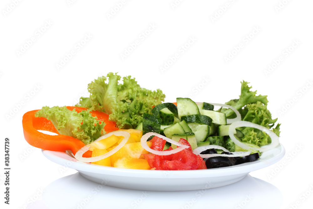 vegetable salad on plate isolated on white vegetable salad on plate isolated on white