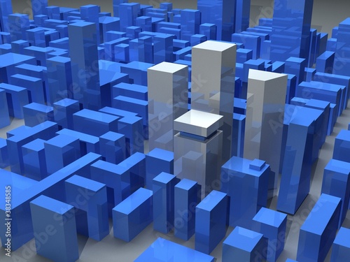 Blue glass scyscrapers in modern district