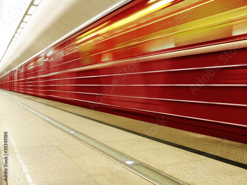Moving metro train