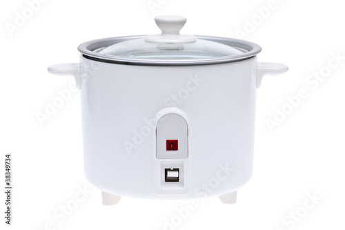 Electric rice cooker on white with clipping path