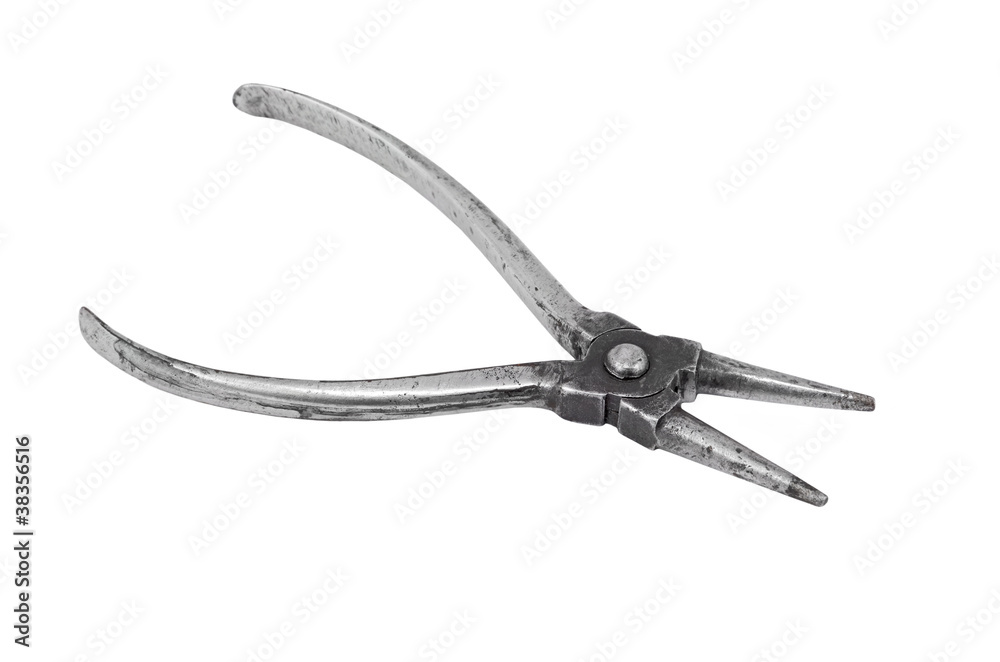 Old and rusty round-nose pliers, isolated on white background Old and rusty round-nose pliers, isolated on white background