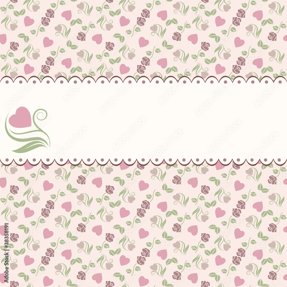 Vector valentine seamless pattern with hearts roses and frame