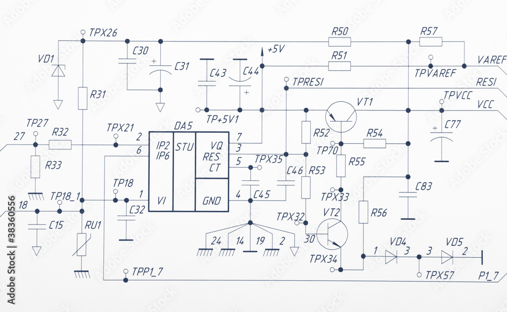 Detailed drawing of electrical circuits