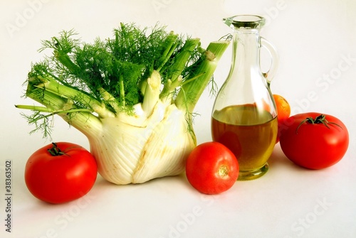 tomatoes,oil and fresh fennel for tasty salad