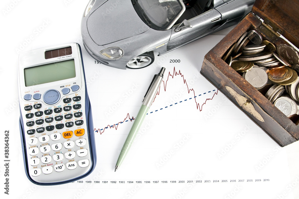 Car, Calculator, Pen and Treasure box