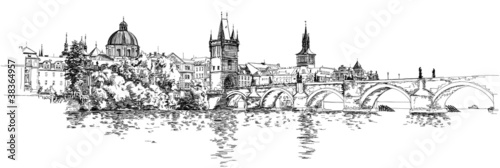 Panorama of Prague. View of Charles Bridge and the Vltava river #38364957