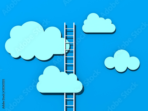 ladder to success in the clouds blue sky photo