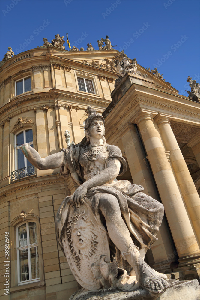 Obraz premium Athena statue at New Palace, in Stuttgart Germany