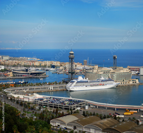 Barcelona and port Port Vell from natural park Montjuic, Spain © Mikhail Zahranichny