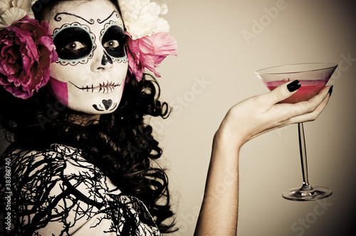 Halloween Living Dead Woman Having a Drink