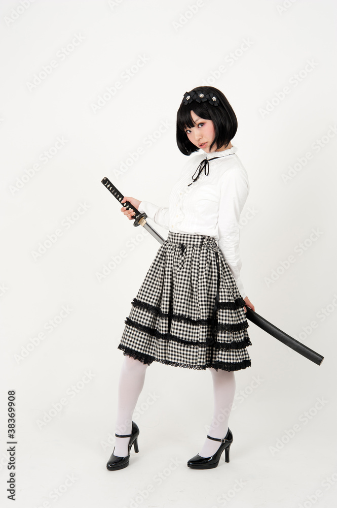 lolita fashion asian woman with samurai sword lolita fashion asian woman with samurai sword