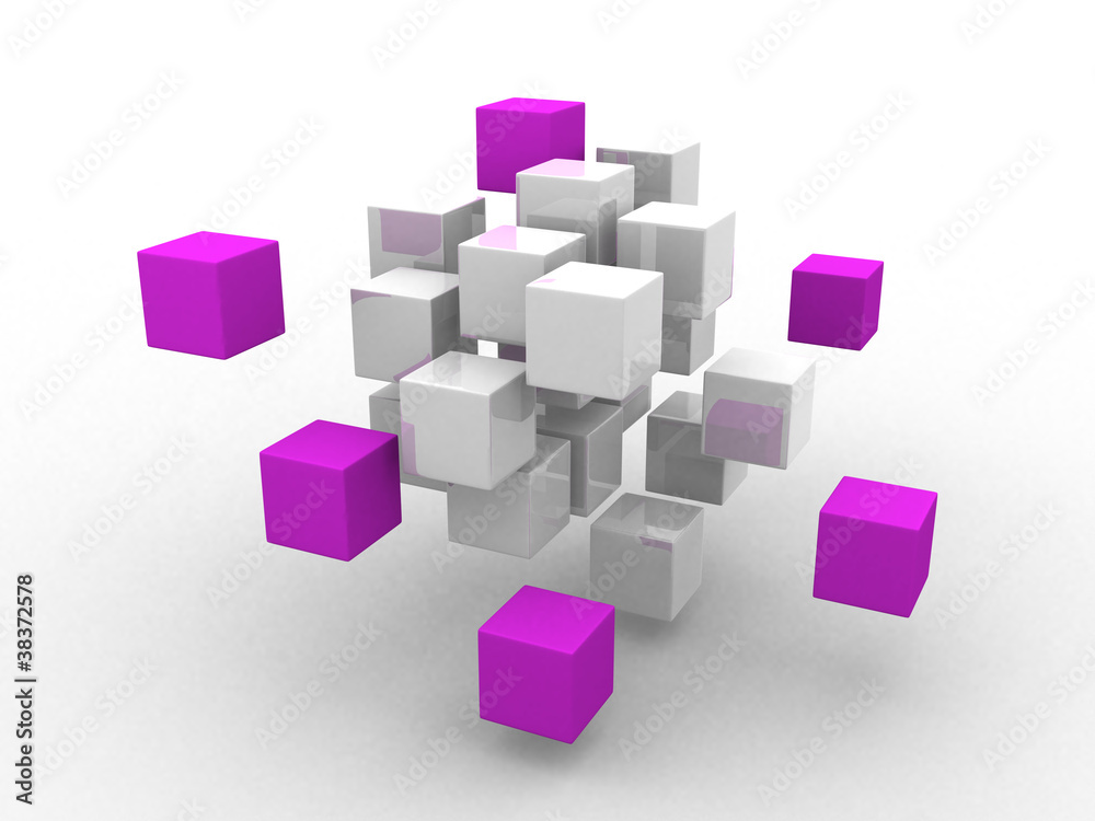teamwork business concept with magenta cubes. teamwork business concept with magenta cubes.