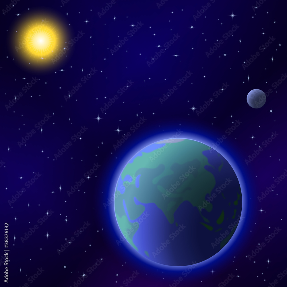 Earth, moon and sun