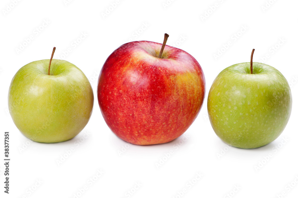 different colors apples on white background different colors apples on white background
