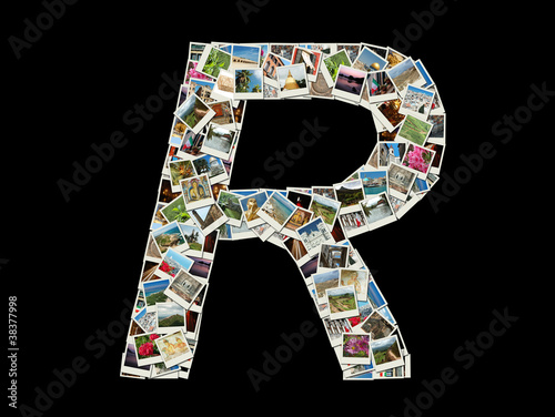 Canvas Print Shape of  R llitera made like collage of travel photos
