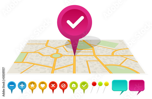 City map with labels. Vector illustration.
