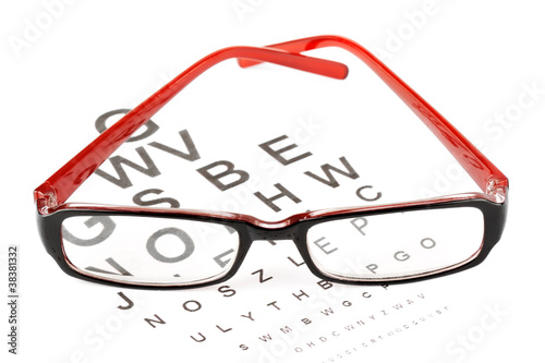 Reading glasses with eye chart