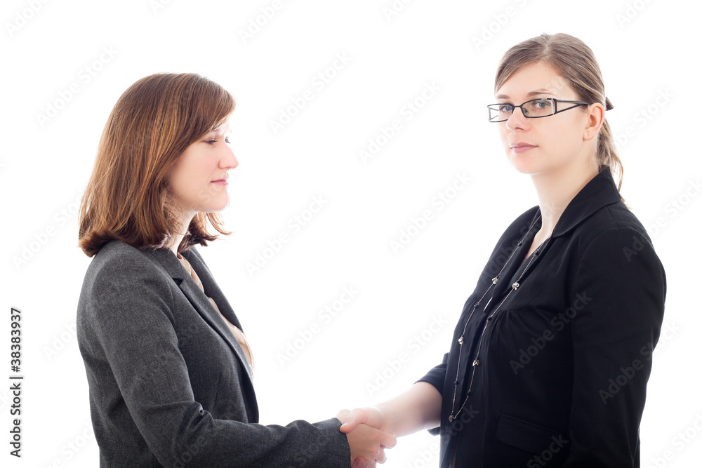 Two serious business women handshaking Two serious business women handshaking