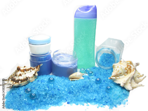 spa sea shells salt shampoo shower gel and creme