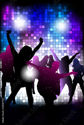Party people background - vector dancing young people