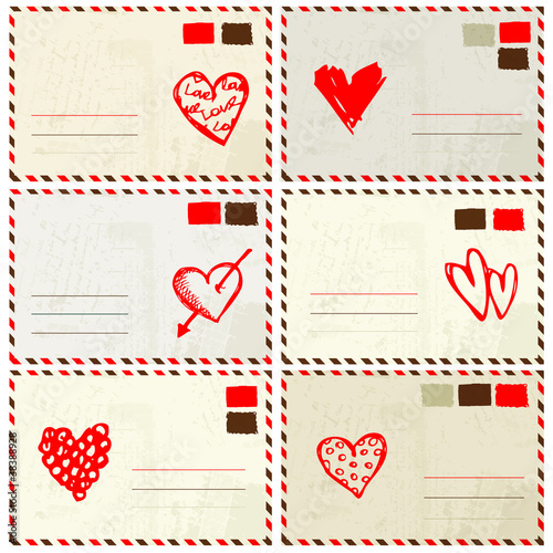 Valentine envelope with red heart sketch and place for your text