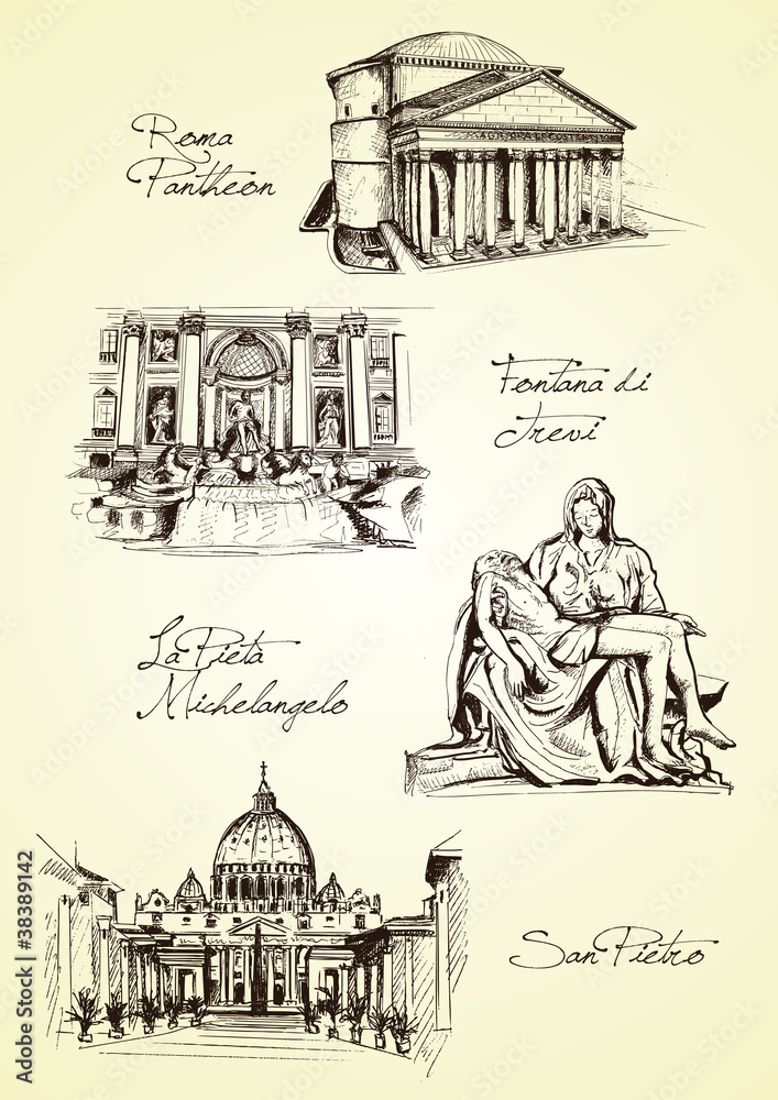 hand drawn rome monument