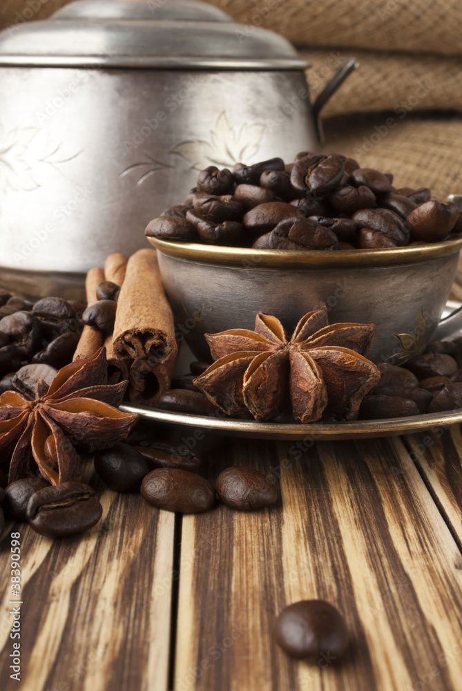 coffee in a silver cup