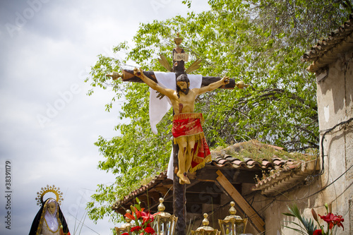 typical spanish easter celebration procession of the christ of m photo