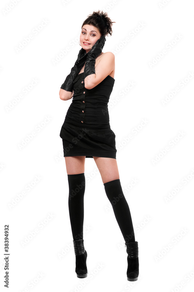 Happy young woman in a black dress Happy young woman in a black dress