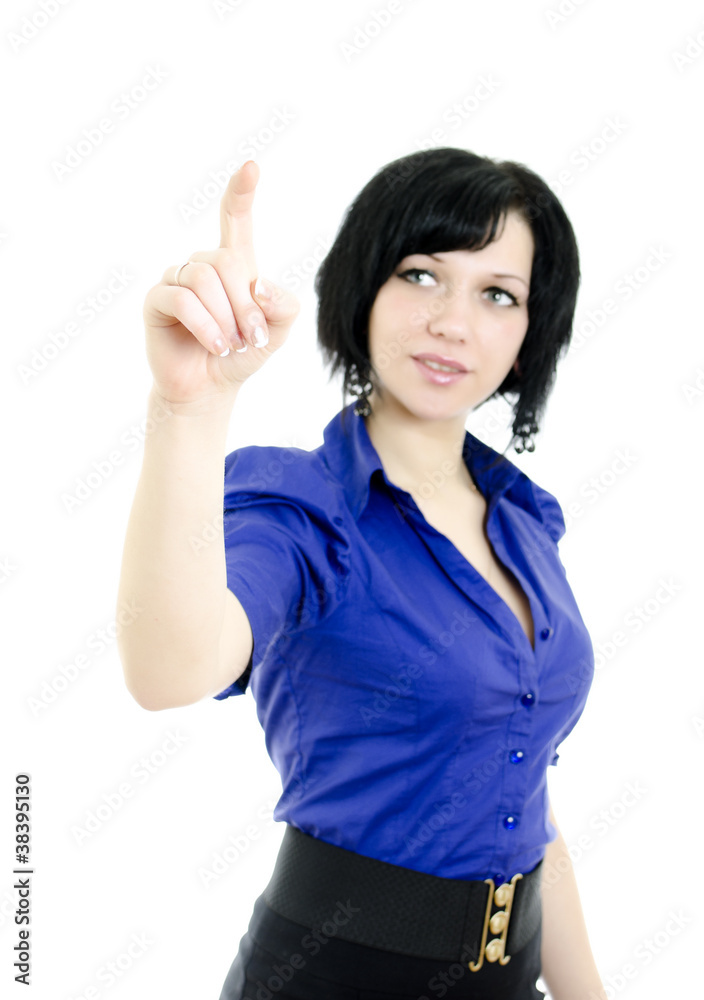 Portrait of a pretty female pointing at copyspace. Portrait of a pretty female pointing at copyspace.
