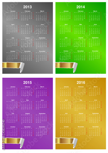 4 years 2013-2014-2015-2016 calendars of different colors
