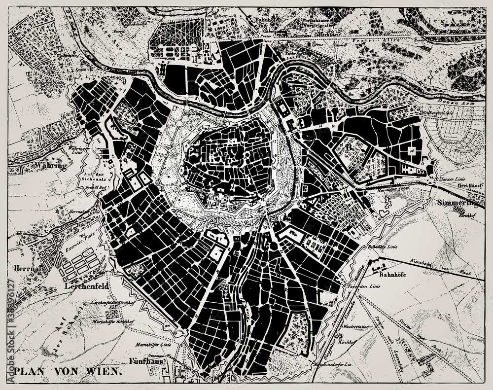 Fototapeta premium Historical map of Wien, Austria.