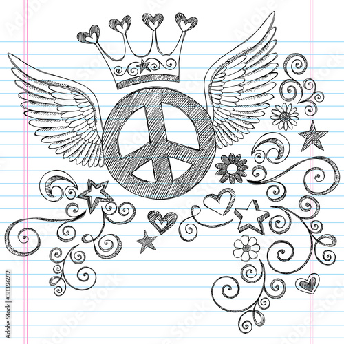 Peace Sign with Wings and Tiara Crown Vector