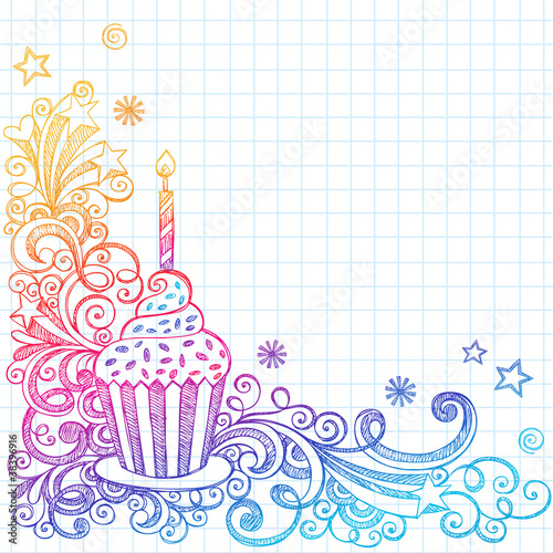 Sketchy Doodle Birthday Cupcake Design