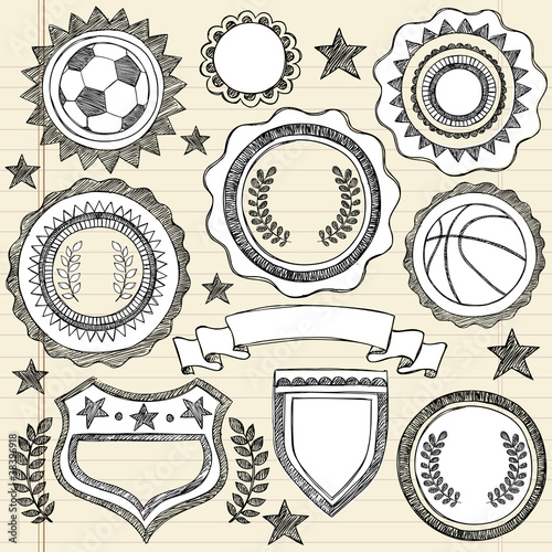 Sketchy Sports Emblem Badges Doodle Vector photo