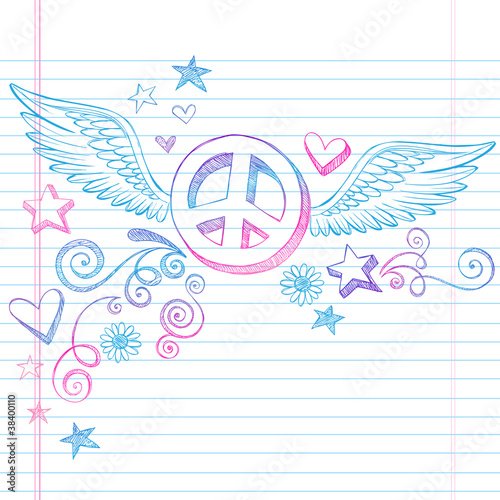 Peace Sign with Angel Wings Sketchy Doodle Vector