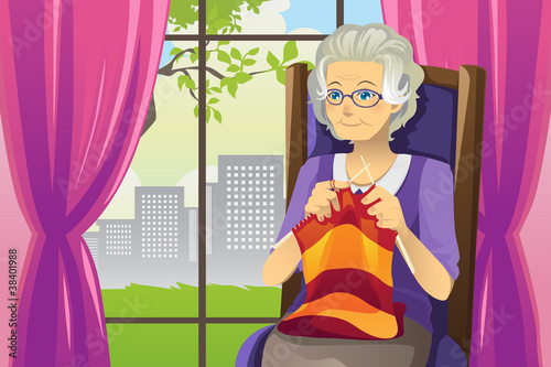 Knitting senior woman