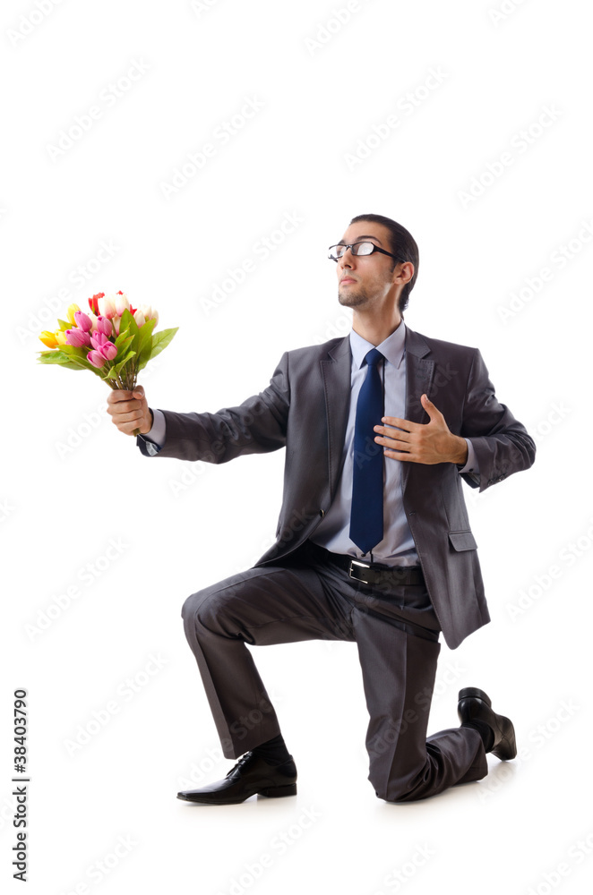 Businessman offering tulip flowers Businessman offering tulip flowers