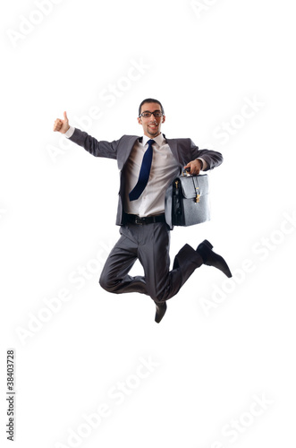 Jumping businessman isolated on white © Elnur