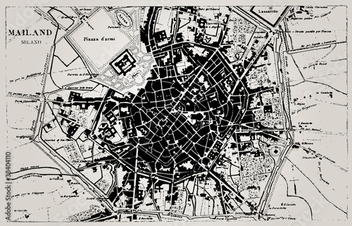 Photo Historical map of Milan, Italy.