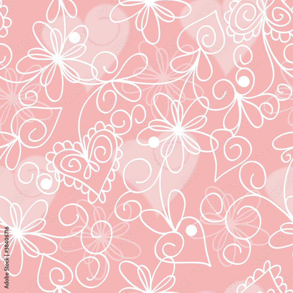 seamless pink floral pattern with hearts for your design
