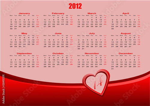 Calendario San Valentino 2012 (vettoriale)