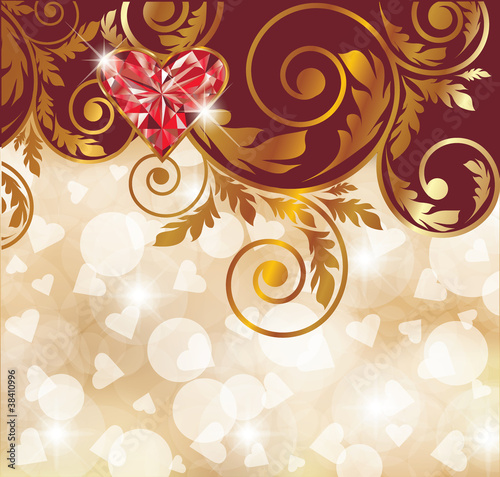 Love card with ruby heart, vector illustration